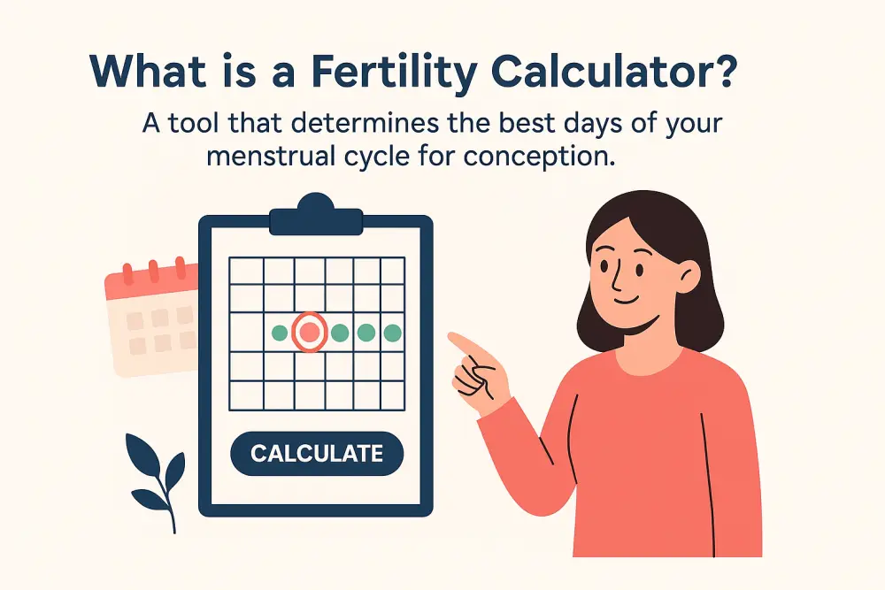 Infographic of fertility calculator showing ovulation day and fertile window for pregnancy planning